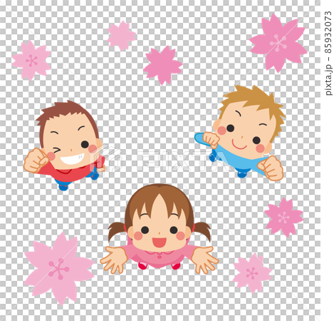 Illustration of cute little children looking up and raising their hands Overlooking cherry blossoms Clip art White background Illustration of cute little children looking up and raising their hands Overlooking cherry blossoms Clip art White background 85932073