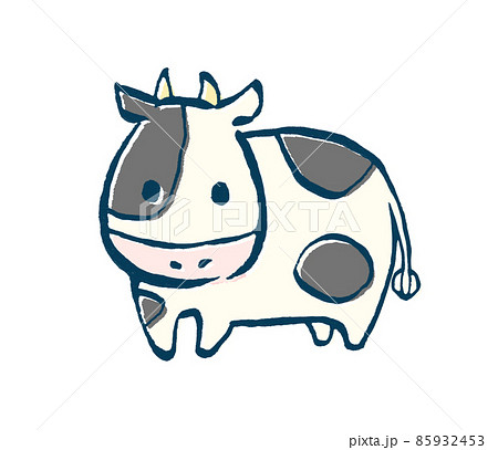 牛のかわいい手描きイラストのイラスト素材