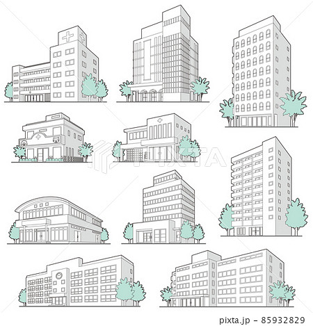 様々な建物のベクターイラスト. 線画.  85932829