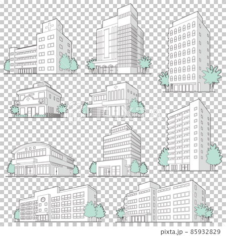 様々な建物のベクターイラスト. 線画. 様々な建物のベクターイラスト. 線画. 85932829