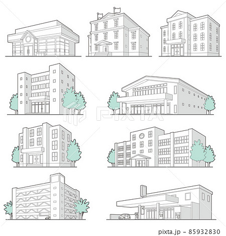 様々な建物のベクターイラスト 線画 のイラスト素材 8593