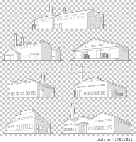 Vector illustrations of various buildings. Line drawings. 85932831