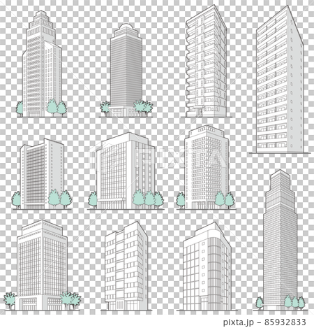 様々な建物のベクターイラスト. 線画. 様々な建物のベクターイラスト. 線画. 85932833