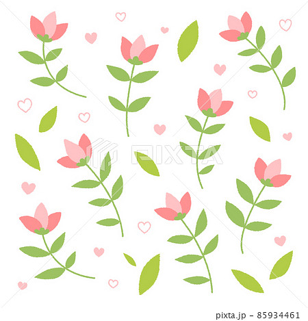 パターン 花とミニハート 背景透過のイラスト素材
