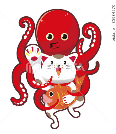 縁起物：タコと猫のイラスト素材 [85934570] - PIXTA