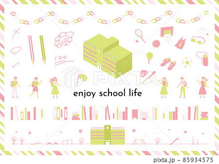春らしい配色の学校関連　イラスト素材集 85934575