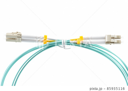 Duplex fiber optical patchcord cable type LC on white background Duplex fiber optical patchcord cable type LC on white background 85935116