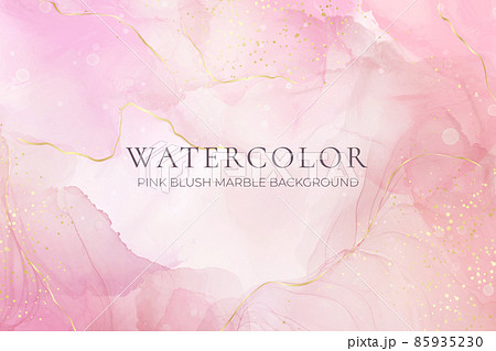 Rose pink liquid watercolor background with golden dots. Dusty blush marble alcohol ink drawing effect. Vector illustration design template for wedding invitation, menu, rsvp Rose pink liquid watercolor background with golden dots. Dusty blush marble alcohol ink drawing effect. Vector illustration design template for wedding invitation, menu, rsvp 85935230