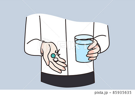 Man hold pills take medications to relieve symptoms Man hold pills take medications to relieve symptoms 85935635