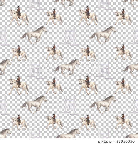 Jockey on horse. Black horse Jumping. Equestrian Events. Show Jumping Competition. Watercolor painting illustration pattern seamless 85936030