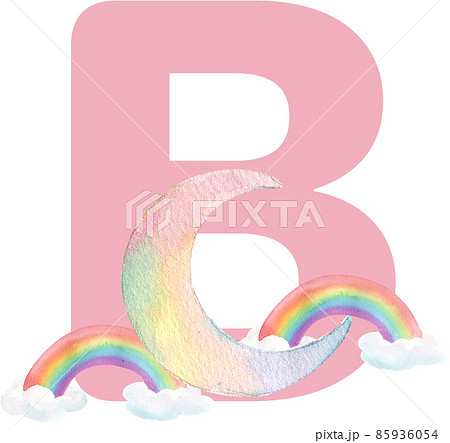 Alphabet A-Z isolated cute watercolor unicorn and stars clipart. Nursery unicorns illustration. Princess unicorns poster. Trendy pink cartoon horse. 85936054
