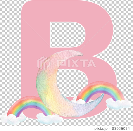 Alphabet A-Z isolated cute watercolor unicorn and stars clipart. Nursery unicorns illustration. Princess unicorns poster. Trendy pink cartoon horse. 85936054