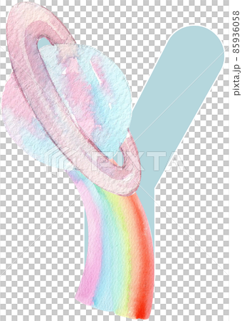 Alphabet A-Z isolated cute watercolor unicorn and stars clipart. Nursery unicorns illustration. Princess unicorns poster. Trendy pink cartoon horse. 85936058