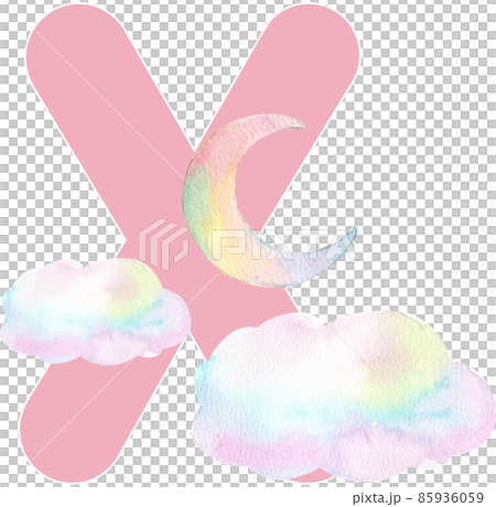 Alphabet A-Z isolated cute watercolor unicorn and stars clipart. Nursery unicorns illustration. Princess unicorns poster. Trendy pink cartoon horse. 85936059