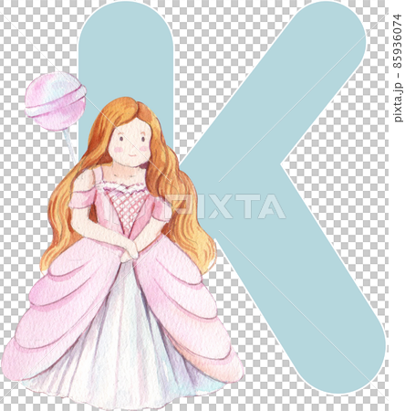 Alphabet A-Z isolated cute watercolor unicorn and stars clipart. Nursery unicorns illustration. Princess unicorns poster. Trendy pink cartoon horse. 85936074