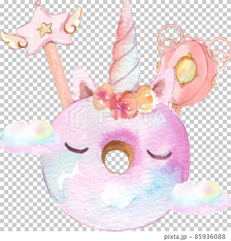 Cute watercolor unicorn and stars clipart. Nursery unicorns illustration. Princess unicorns poster. Trendy pink cartoon horse. 85936088