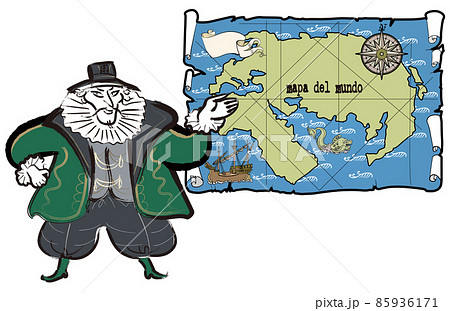 世界地図と南蛮人のイラスト素材