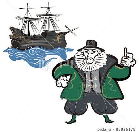 絵銭　南蛮船　渡来船・主・イエス　南蛮人？ 南蛮人と南蛮船のイラスト素材 [85936179] - PIXTA