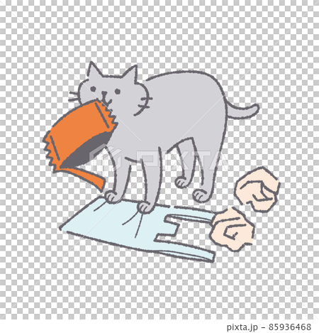 ゴミをくわえる猫 85936468