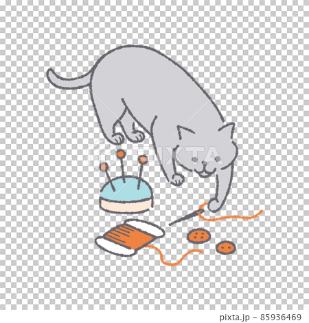 Cat playing with sewing tools Cat playing with sewing tools 85936469
