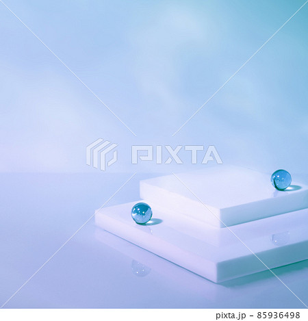 empty scene with square podium on holographic blue background empty scene with square podium on holographic blue background 85936498
