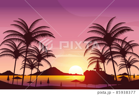 Beautiful Sunset Tanah Lot Beach Bali Cliff のイラスト素材