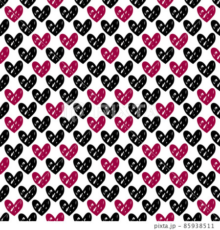 Cute seamless pattern with hand drawn black and red hearts, holiday decoration for Valentine day. Printed with markers. Vector flat illustration Cute seamless pattern with hand drawn black and red hearts, holiday decoration for Valentine day. Printed with markers. Vector flat illustration 85938511