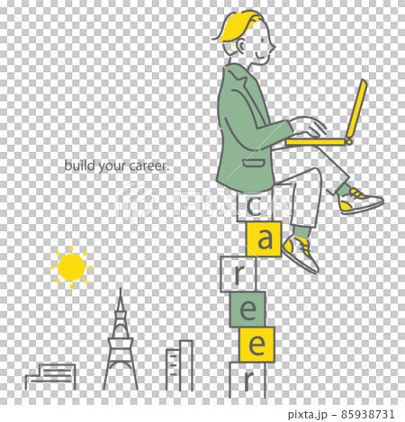 キャリアを積み上げるビジネスパーソンのイメージ　シンプルでお洒落な線画イラスト 85938731