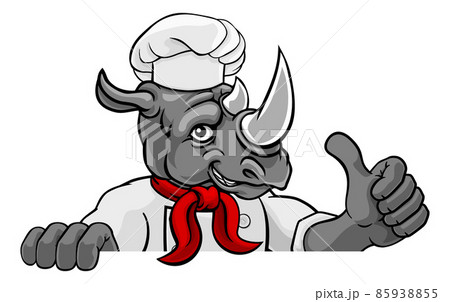 Rhino Chef Mascot Sign Cartoon Character Rhino Chef Mascot Sign Cartoon Character 85938855