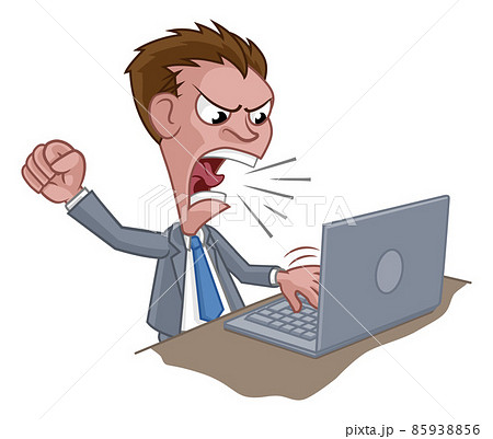 Angry Business Man Boss Shouting at Laptop Cartoon 85938856