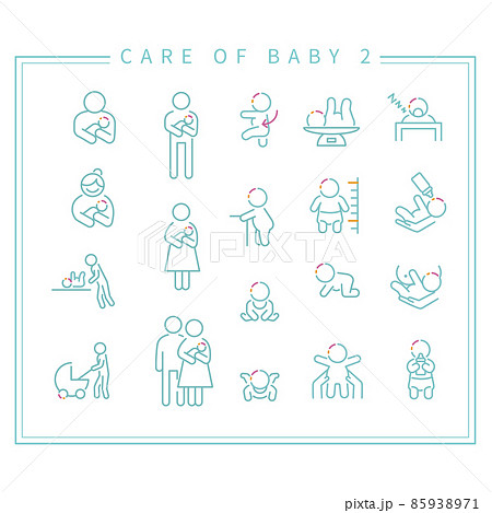線画　3色アイコン　赤ちゃんとの生活 85938971