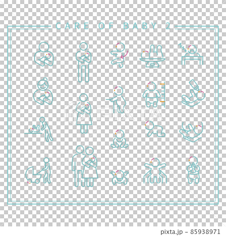 線画　3色アイコン　赤ちゃんとの生活 85938971