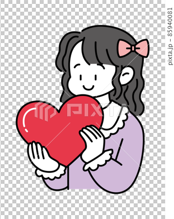 Girl holding a heart - Stock Illustration [85940081] - PIXTA