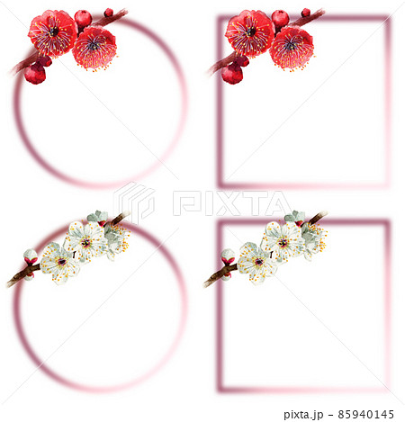 アナログ水彩梅の花の和風フレームセット アナログ水彩梅の花の和風フレームセット 85940145