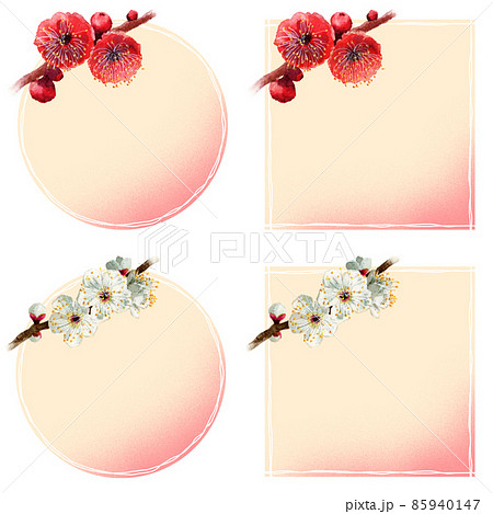 アナログ水彩梅の花の和風フレームセット アナログ水彩梅の花の和風フレームセット 85940147