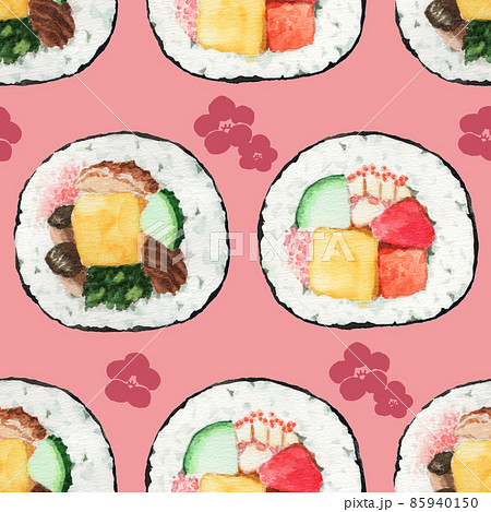 アナログ水彩節分恵方巻壁紙ピンク背景 85940150