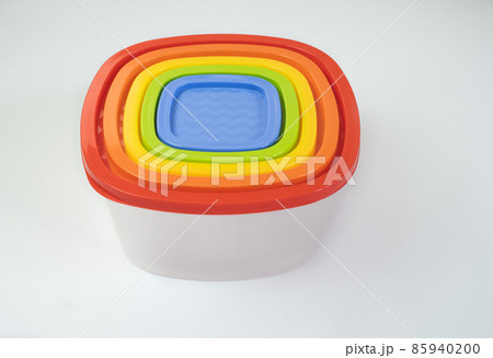 Pyramid of food containers isolated 85940200