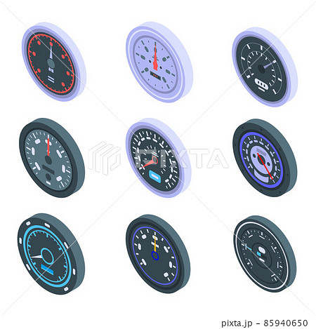 Speedometer icons set, isometric style Speedometer icons set, isometric style 85940650