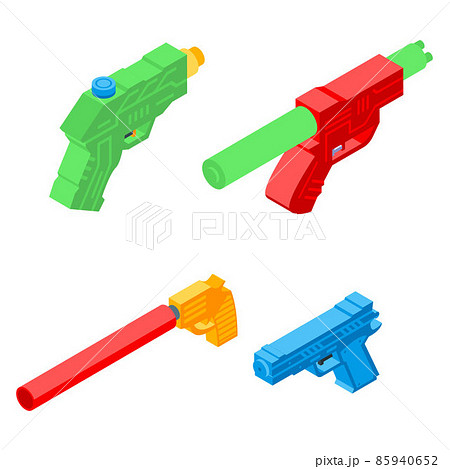 Squirt gun icons set, isometric style Squirt gun icons set, isometric style 85940652