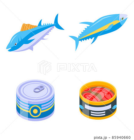Tuna icons set, isometric style Tuna icons set, isometric style 85940660