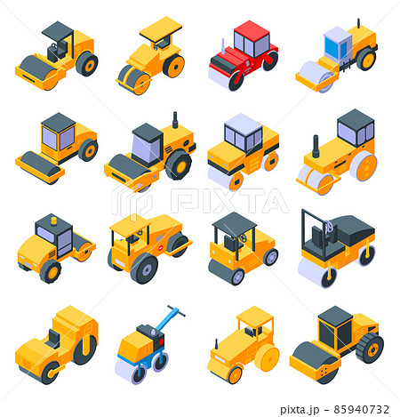 Road roller icons set, isometric style 85940732
