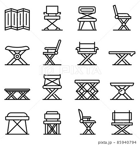 Folding furniture icons set, outline style Folding furniture icons set, outline style 85940794