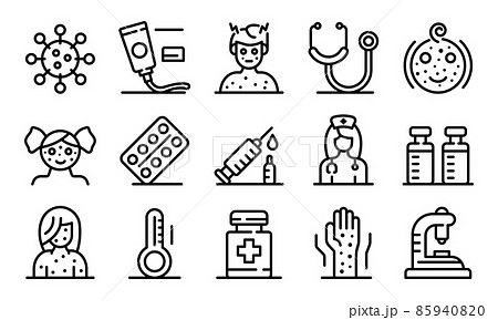Chicken pox icons set, outline style 85940820