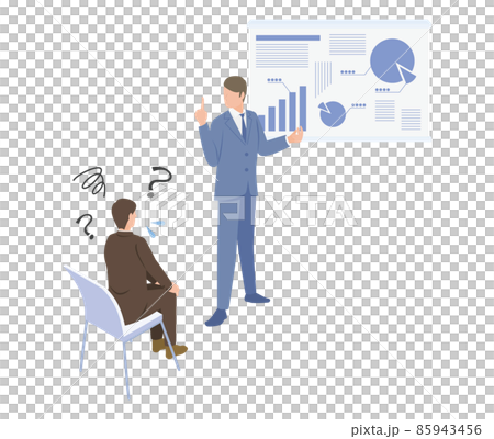 難しいプレゼンで理解できない男性のアイソメイラスト 難しいプレゼンで理解できない男性のアイソメイラスト 85943456