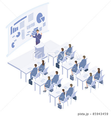 席に着いて研修を受ける社会人のアイソメイラスト 85943459