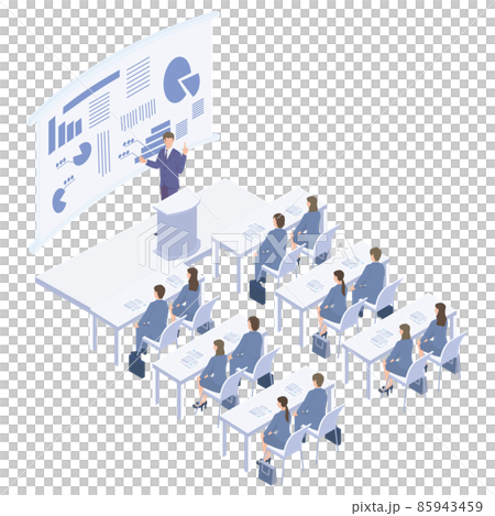 席に着いて研修を受ける社会人のアイソメイラスト 85943459