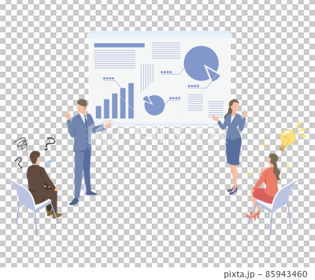 Isometric illustration comparing an easy-to-understand presentation with an incomprehensible presentation 85943460
