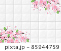 桜のイラストと白いタイルの背景素材 85944759