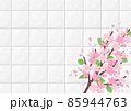 桜のイラストと白いタイルの背景素材 85944763