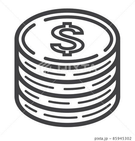 Coins of dollar line icon, business and finance, money sign vector graphics, a linear pattern on a white background, eps 10. 85945302